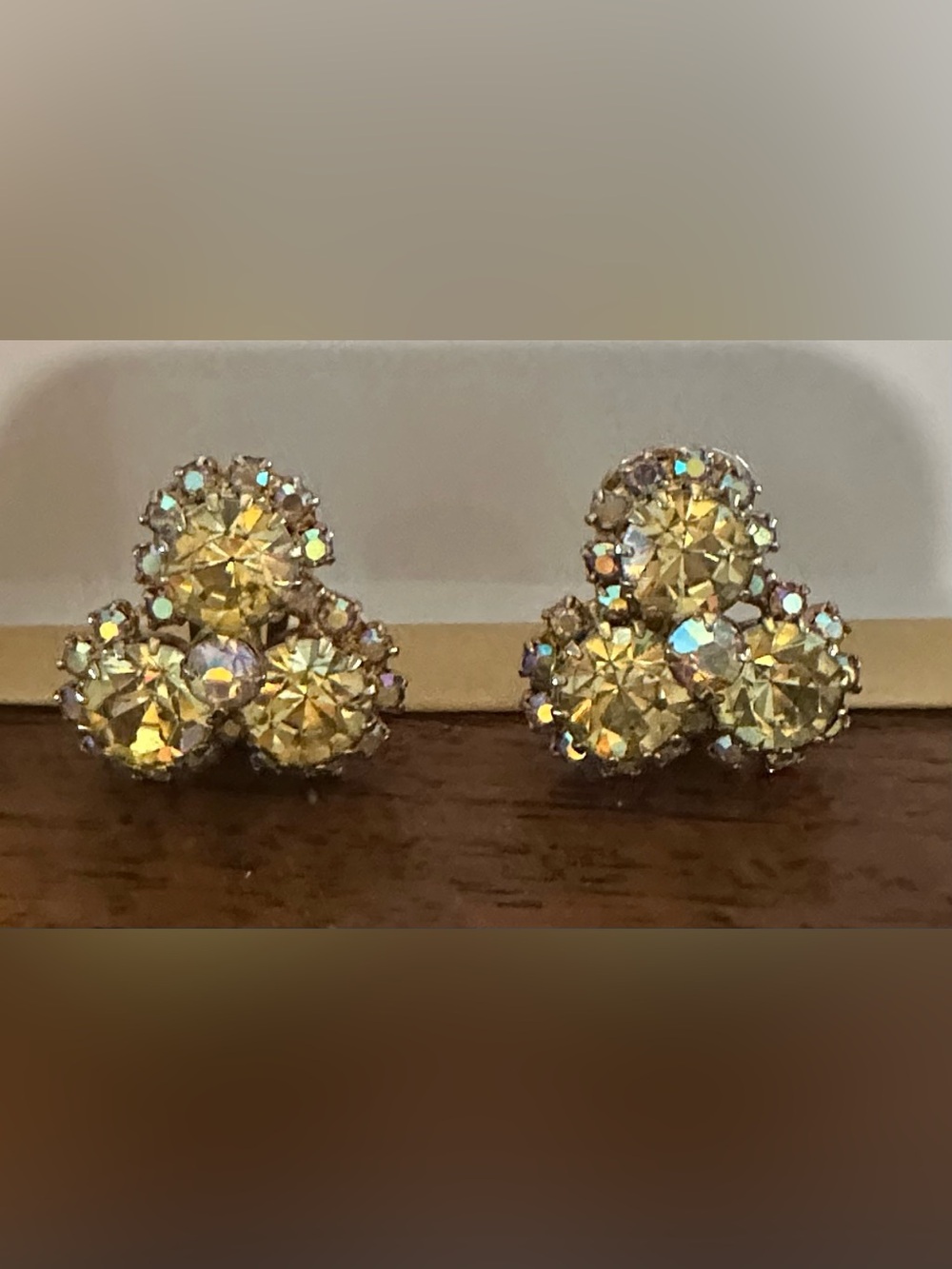 Vintage 1950s Signed Kramer of New York Yellow Rhinestone Clip On Earrings